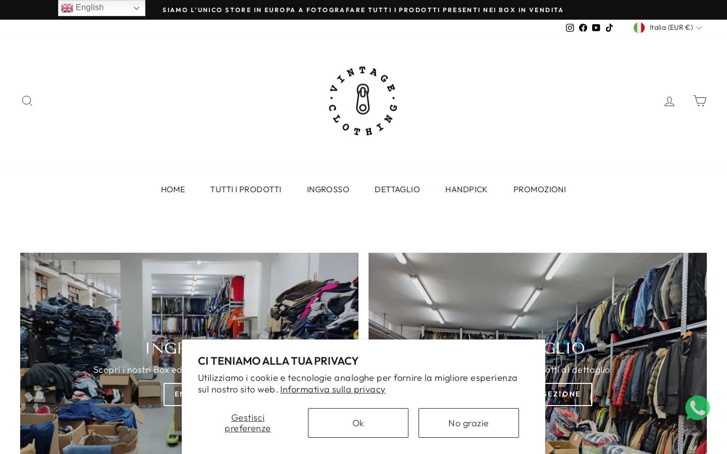 Vintage Clothing homepage screenshot