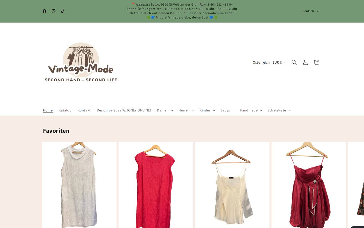 vintage-mode.at homepage screenshot