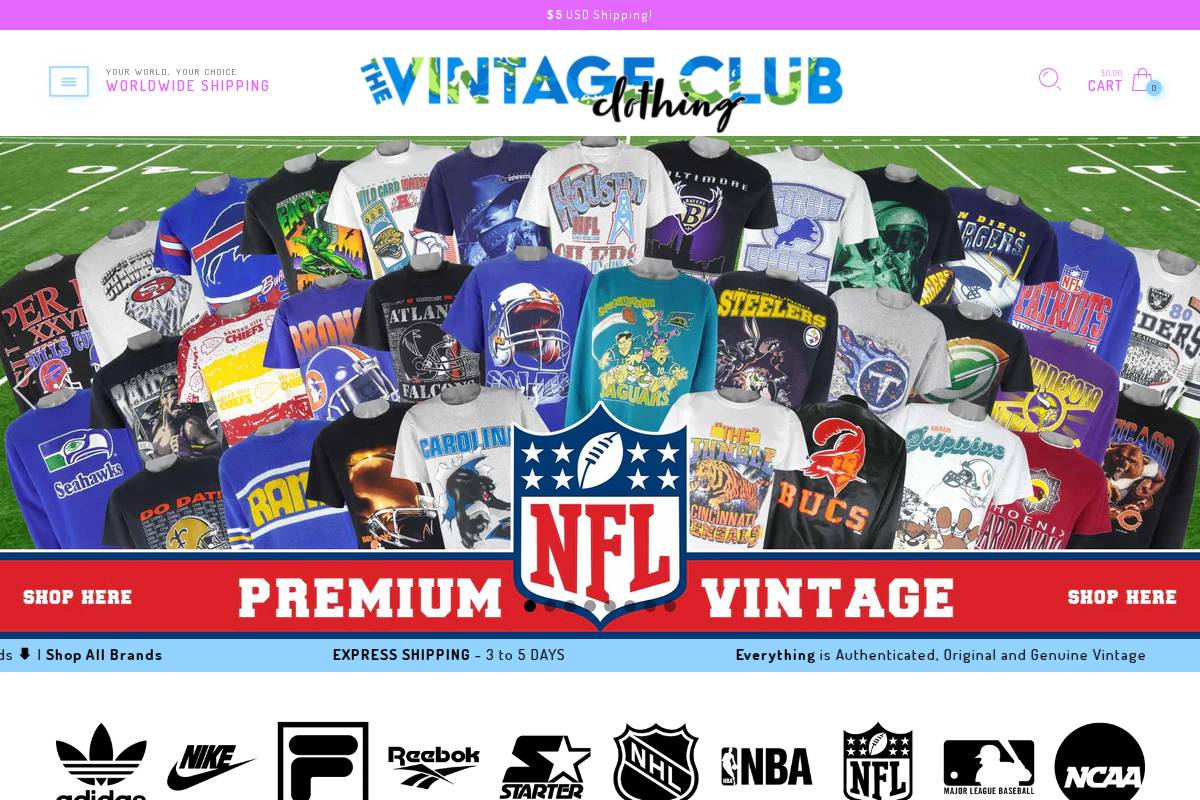 Vintage Club Clothing homepage screenshot