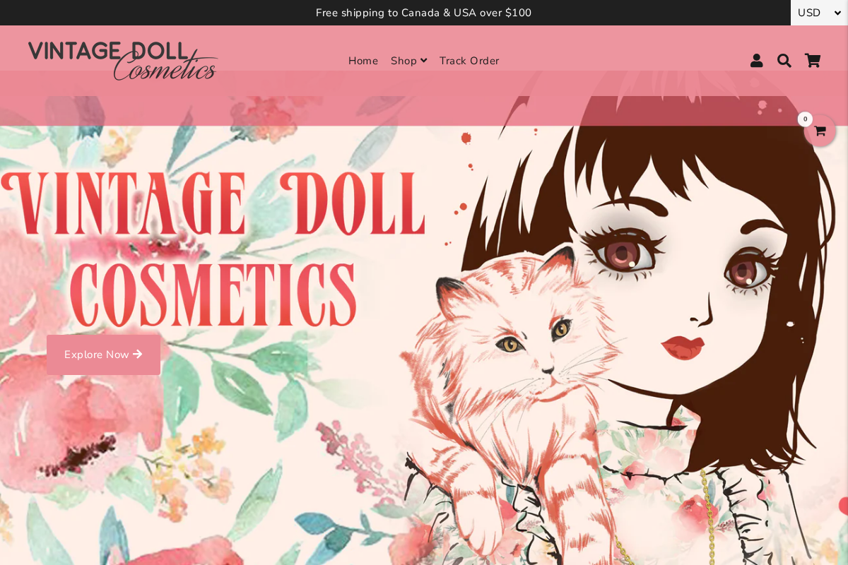 Vintage Doll Cosmetics homepage screenshot