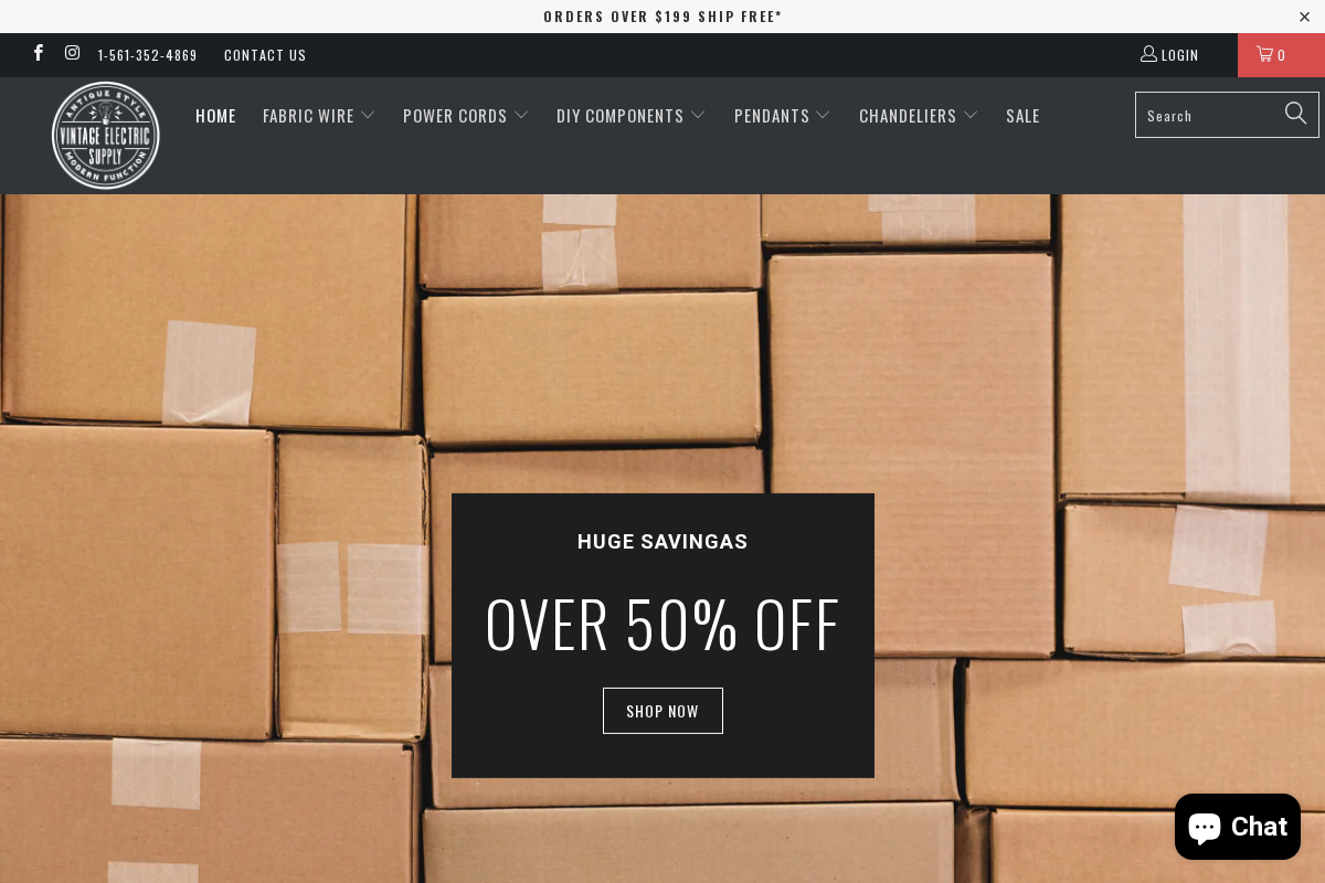 Vintage Electric Supply homepage screenshot
