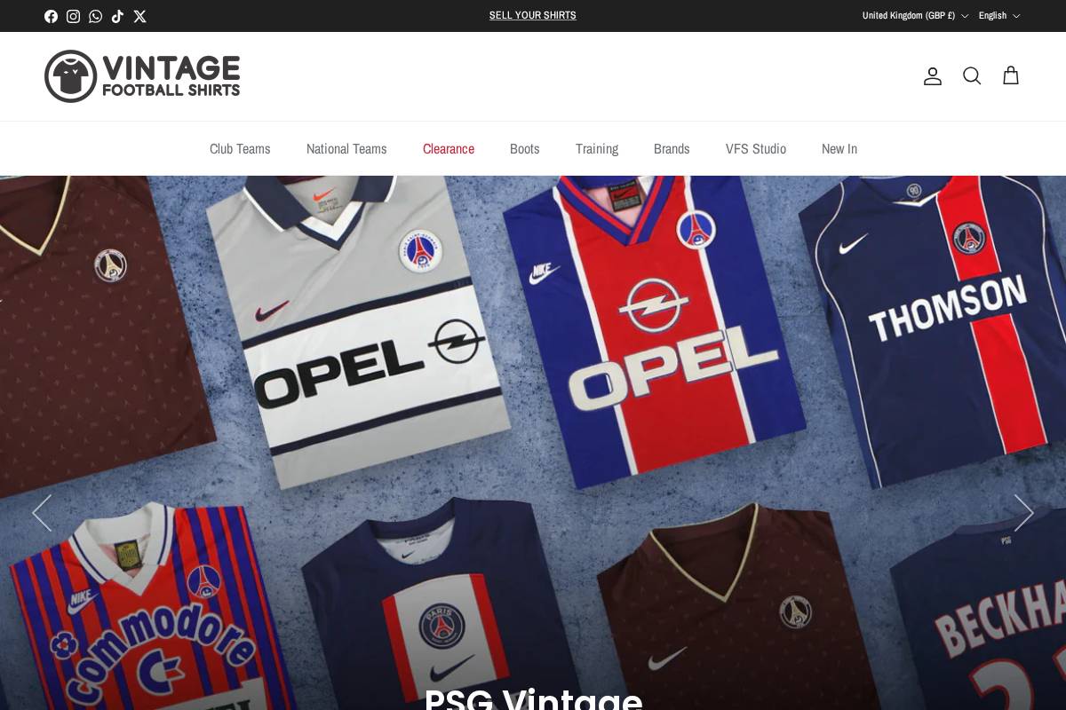 Vintage Football Shirts homepage screenshot