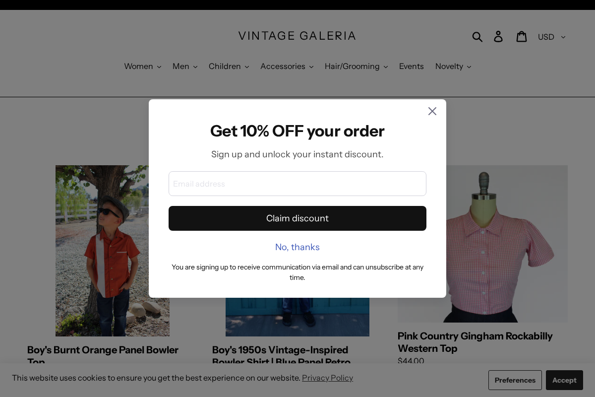 Vintage Galeria homepage screenshot