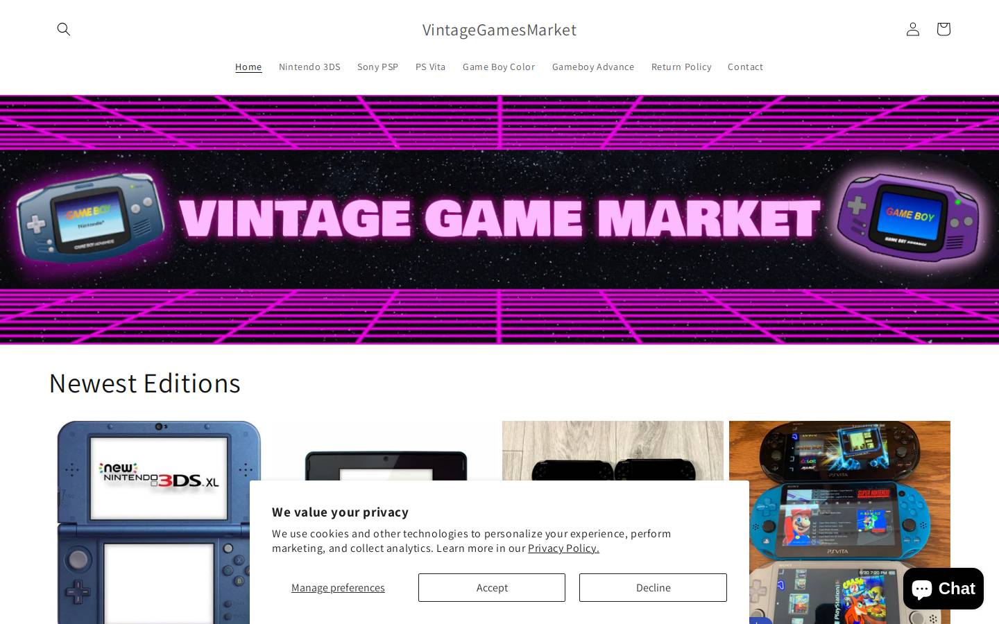 vintagegamesmarket.com homepage screenshot