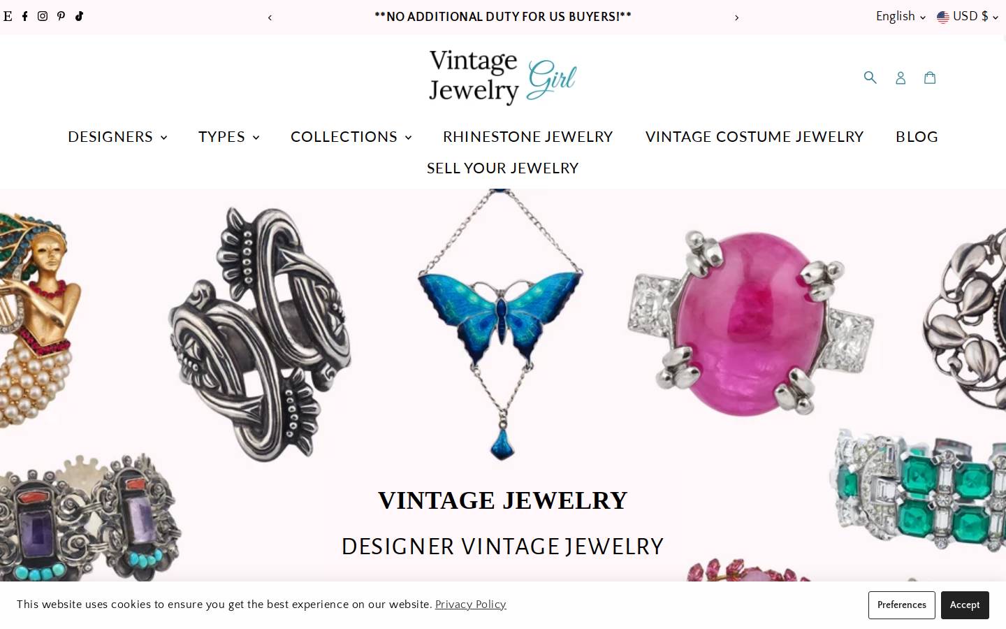 vintagejewelrygirl.com homepage screenshot