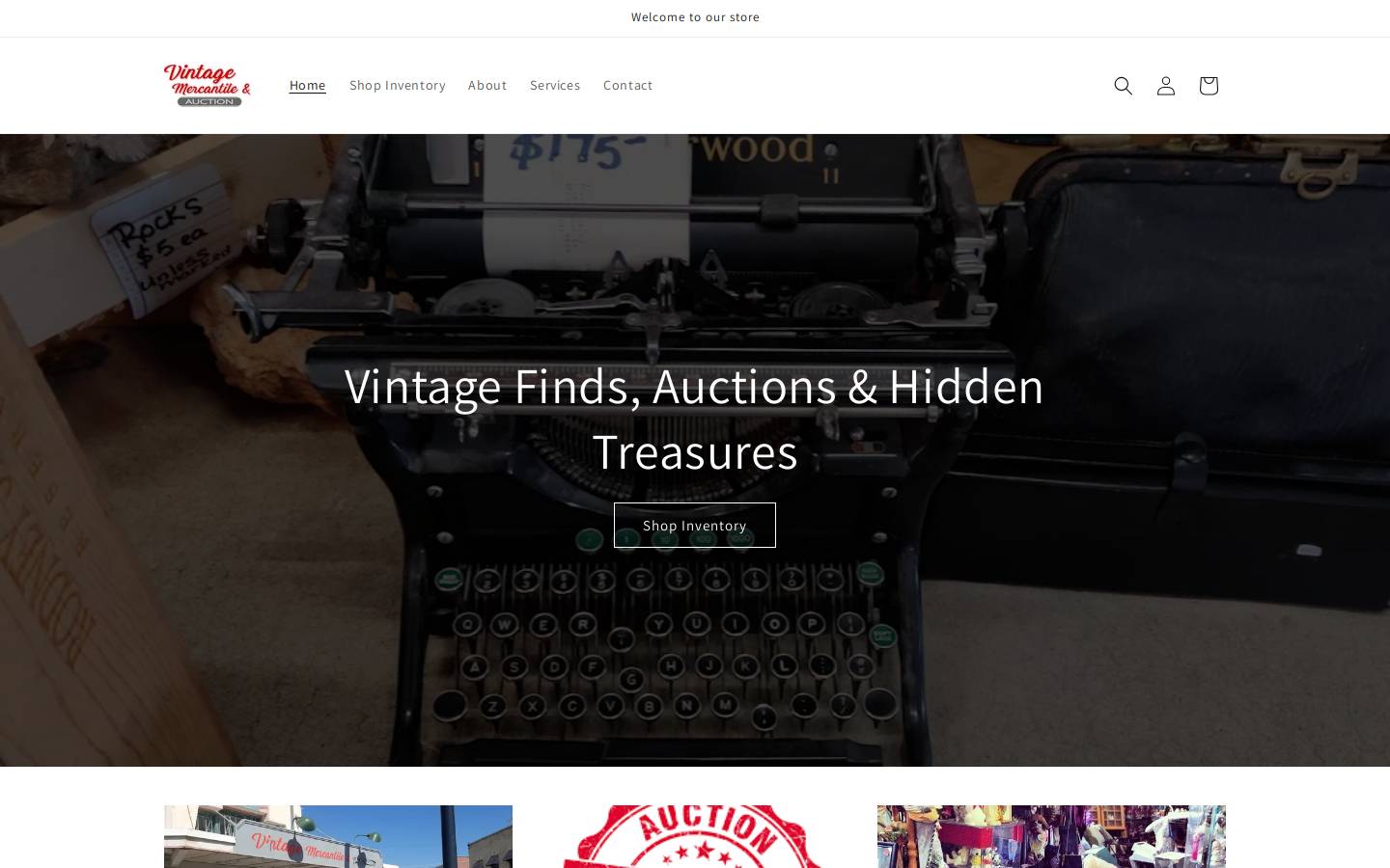 vintagemercantileauction.com homepage screenshot