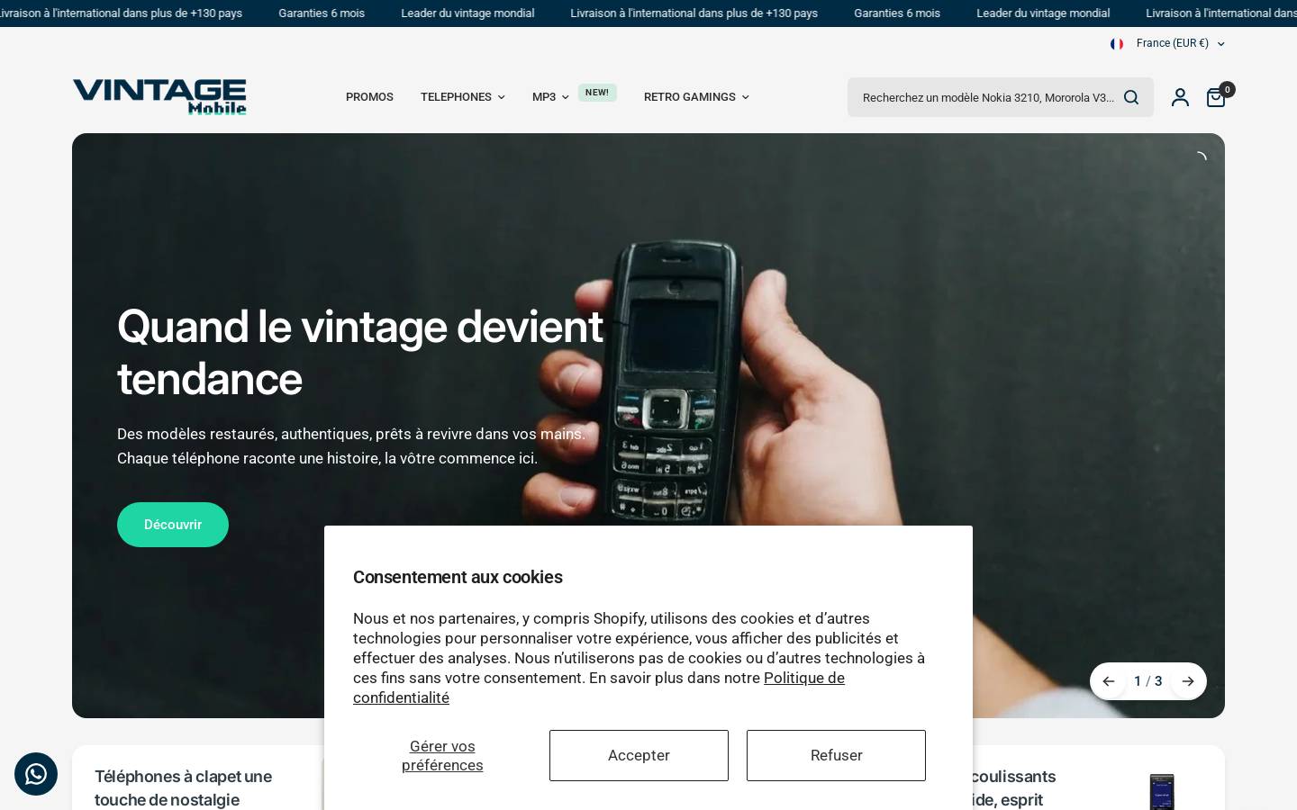VINTAGE MOBILE homepage screenshot