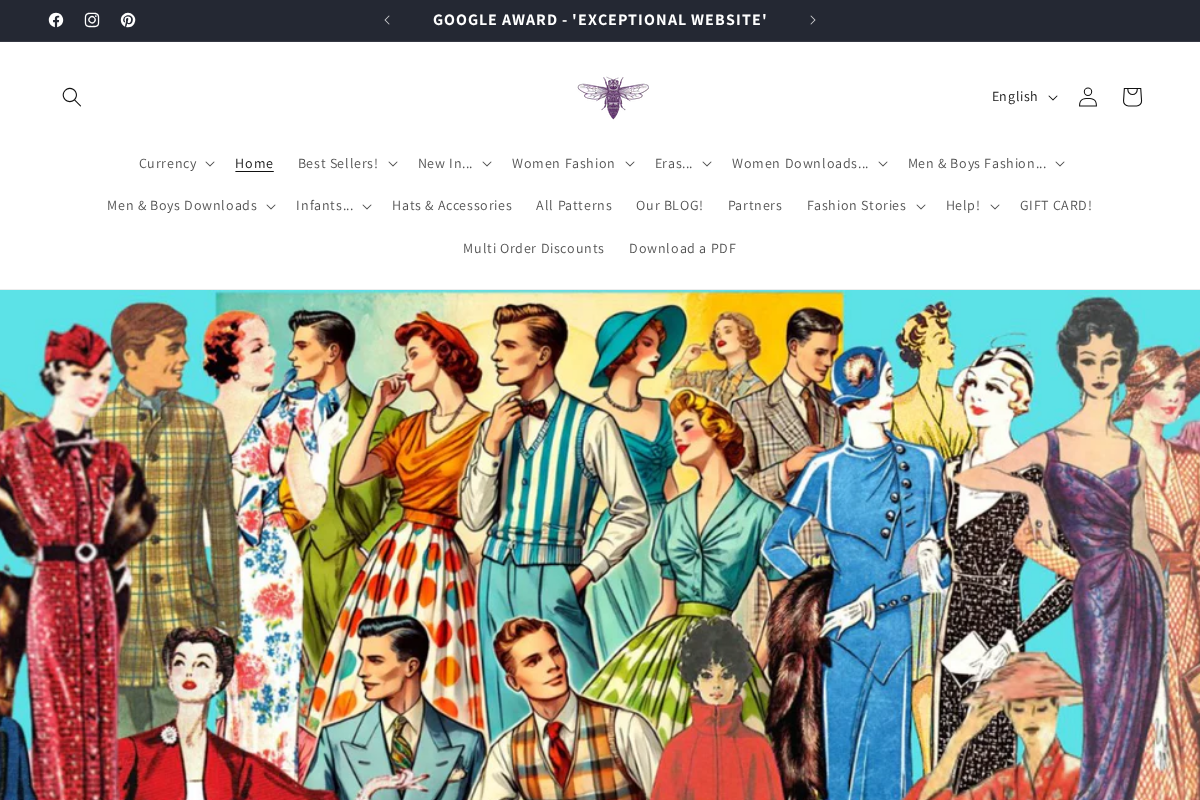 vintagesewingpatterncompany.com homepage screenshot