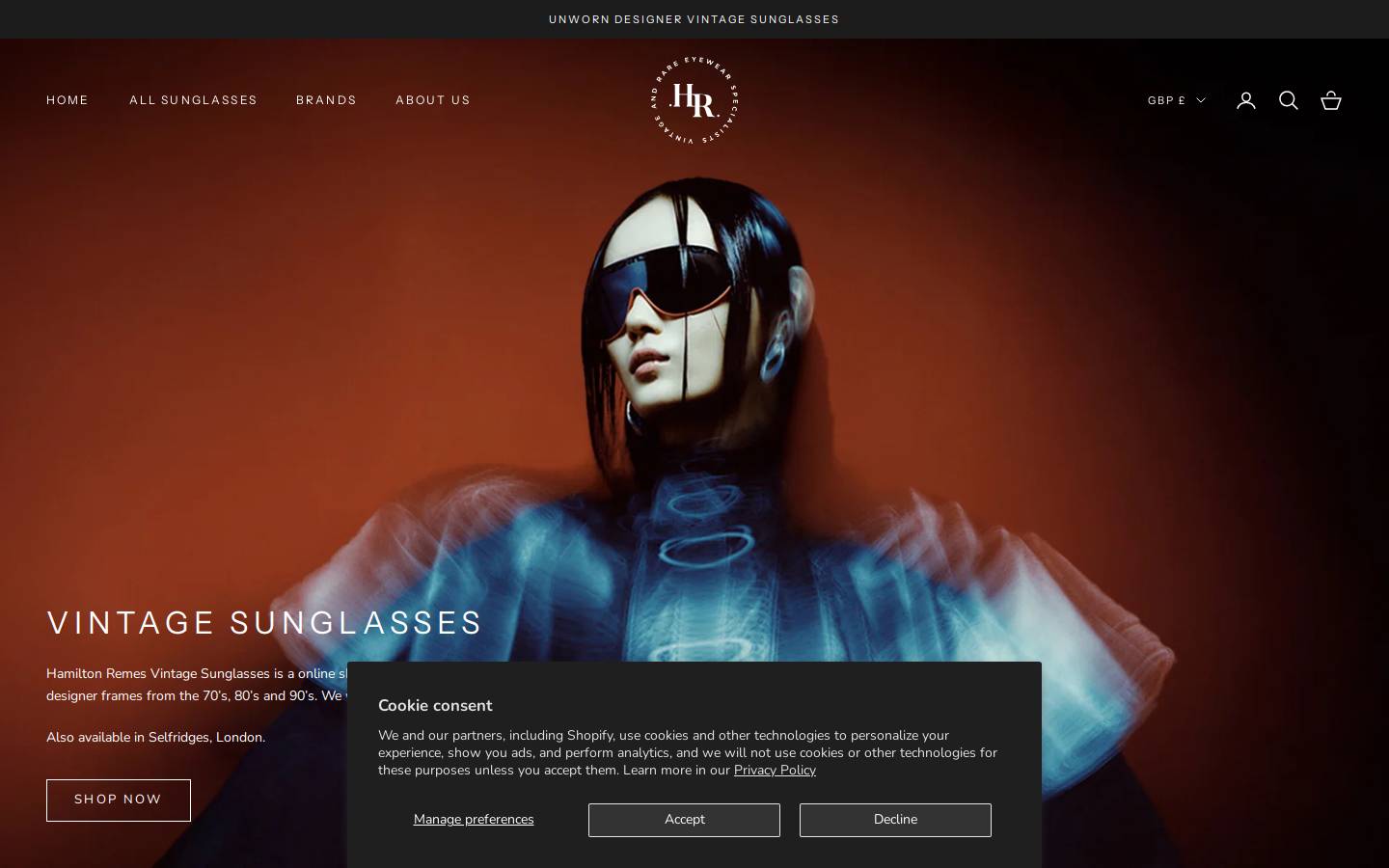 Vintagesunglasses homepage screenshot