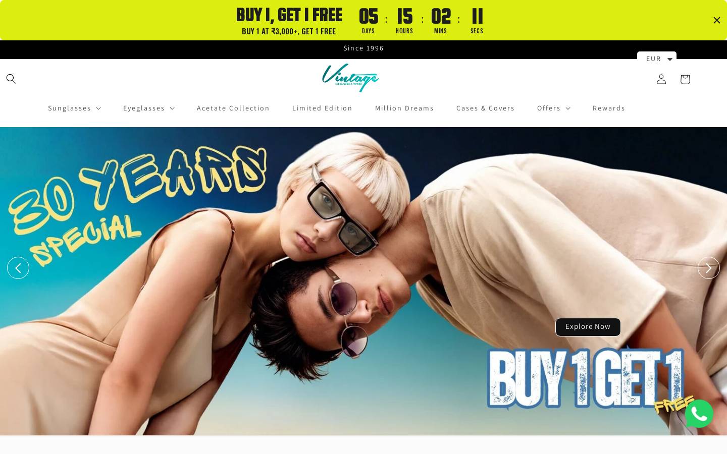 vintagesunglasses.in homepage screenshot