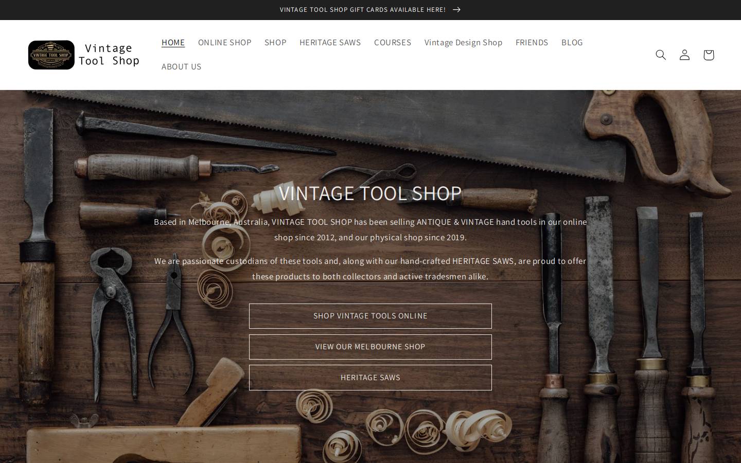 vintagetoolshop.com.au homepage screenshot