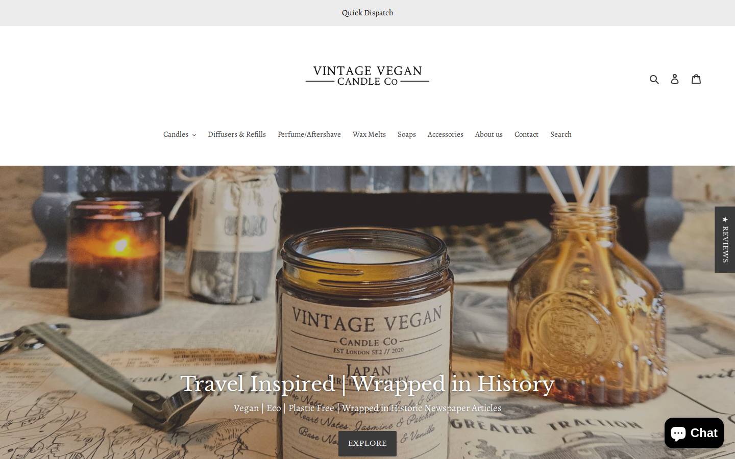 vintagevegancandles.com homepage screenshot
