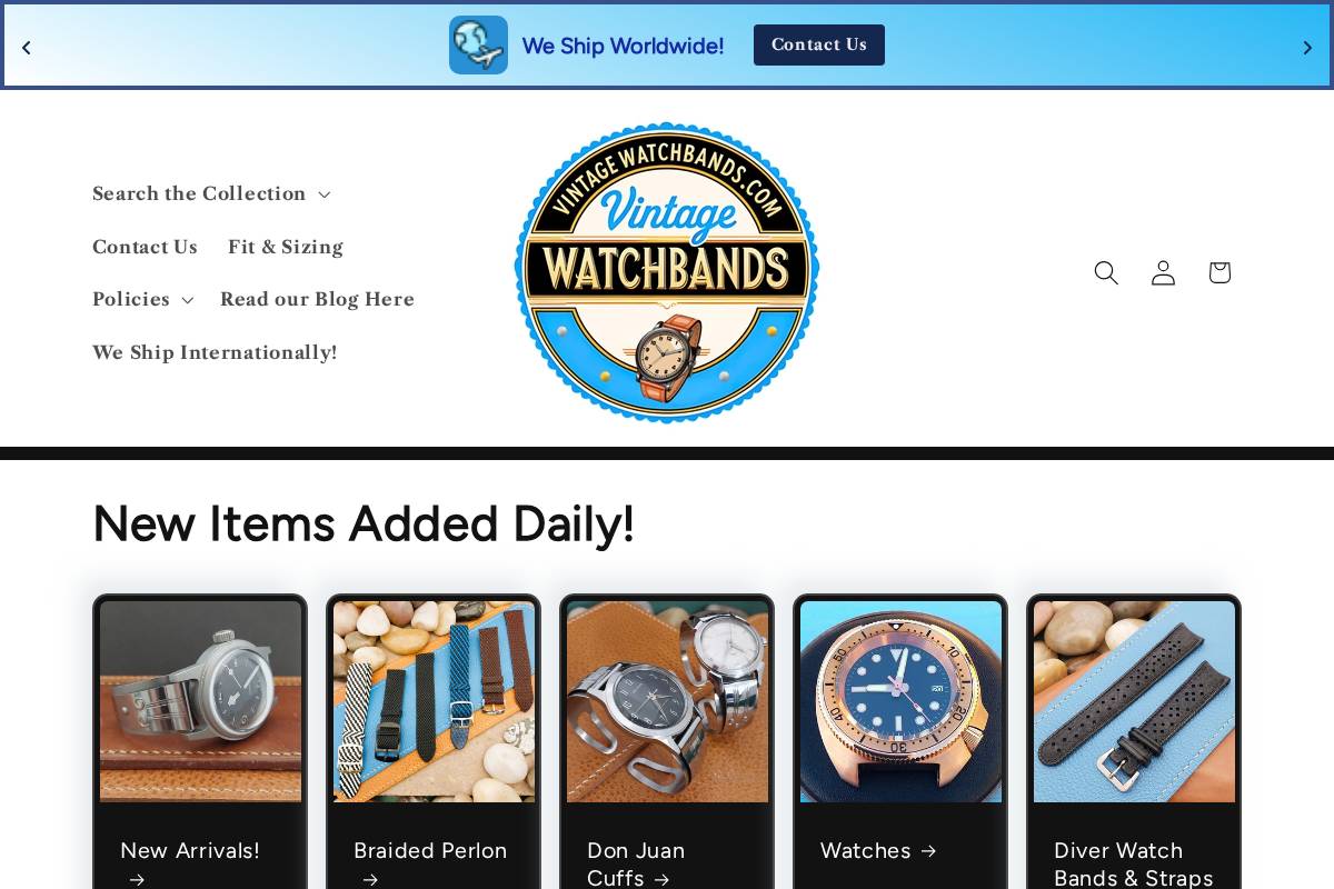 vintagewatchbands.com homepage screenshot