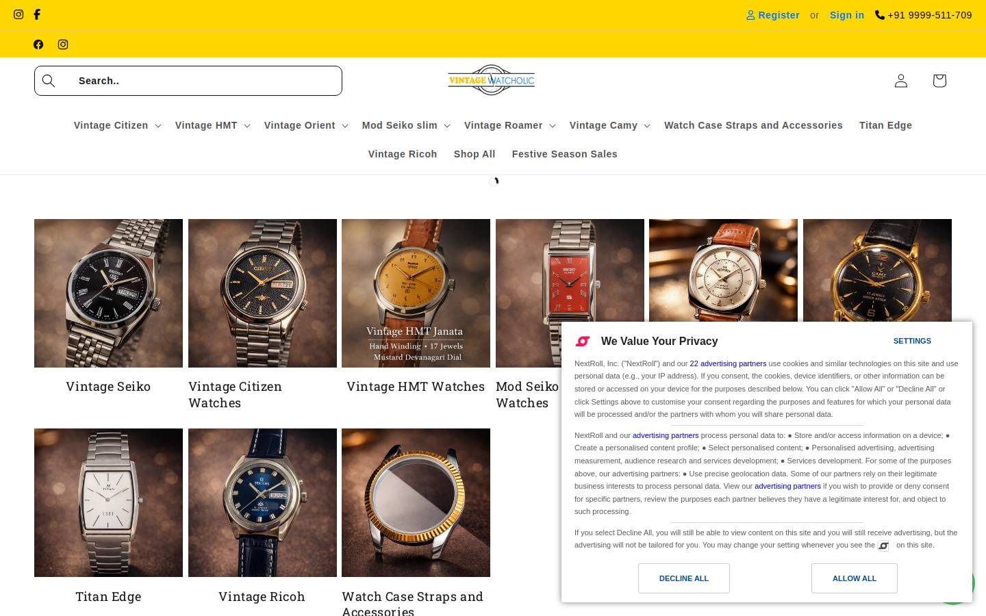 vintagewatcholic.in homepage screenshot
