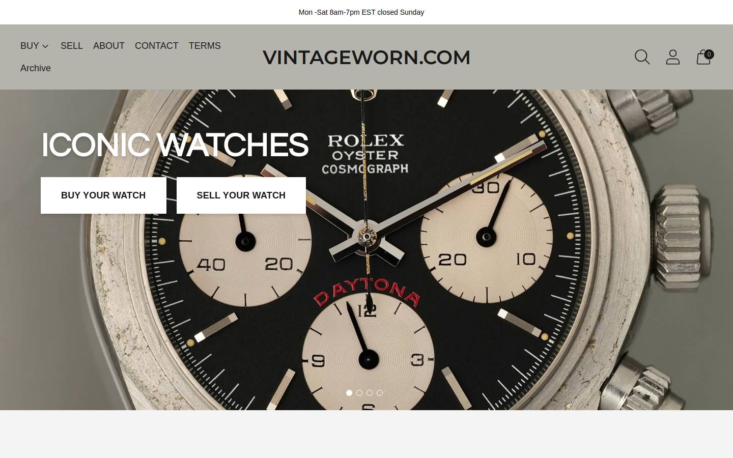 vintageworn.com homepage screenshot