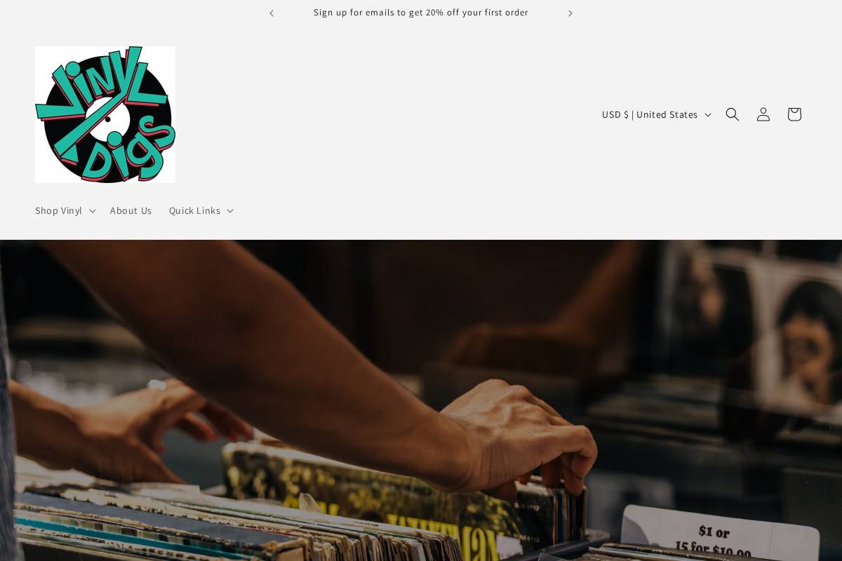vinyldigs.com homepage screenshot