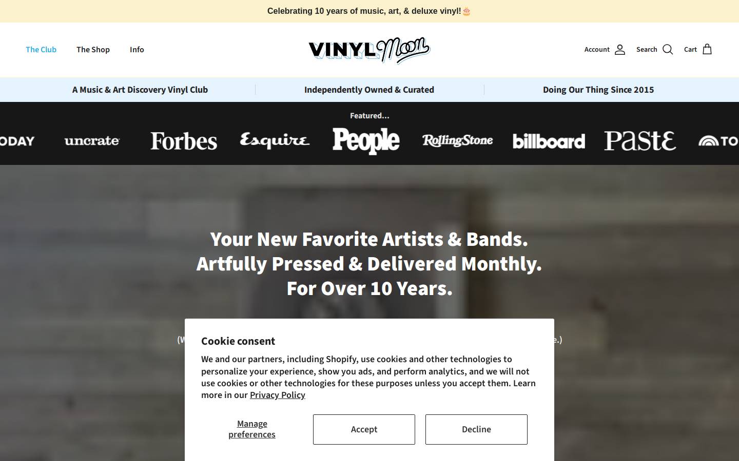 VINYL MOON homepage screenshot