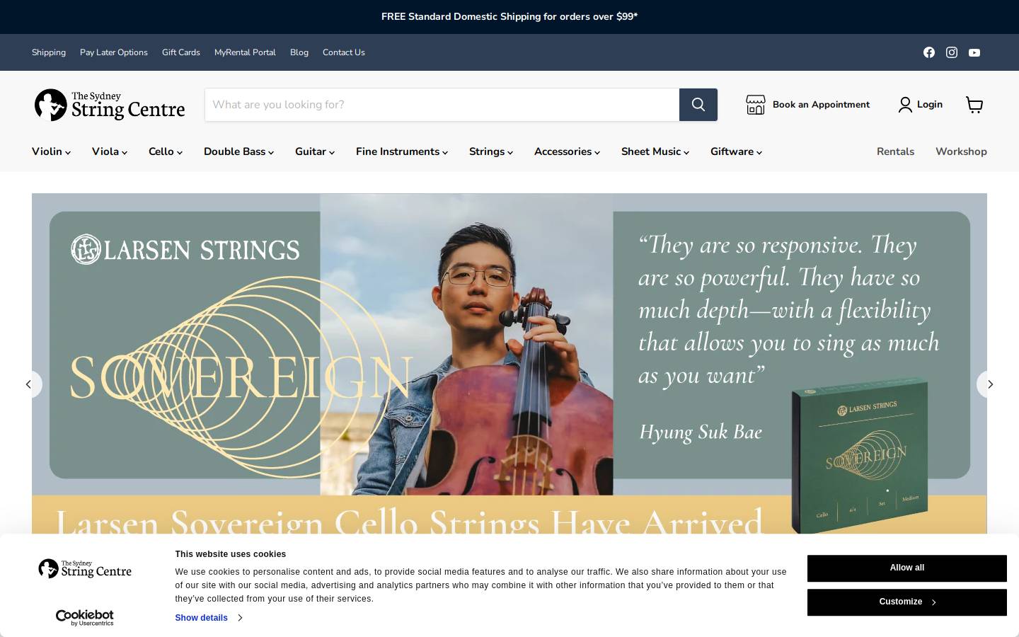 violins.com.au homepage screenshot