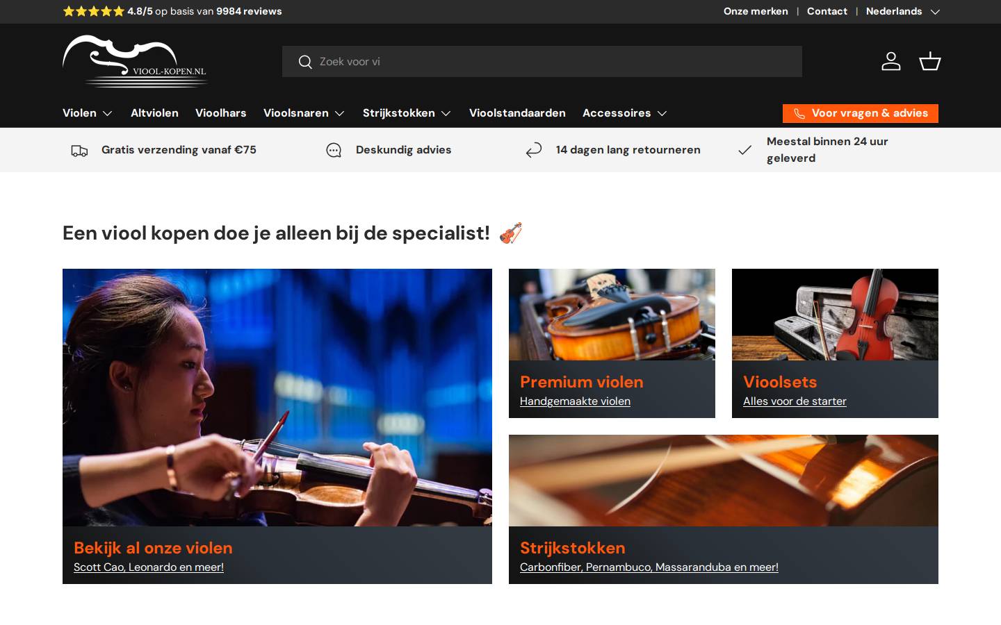 viool-kopen.nl homepage screenshot