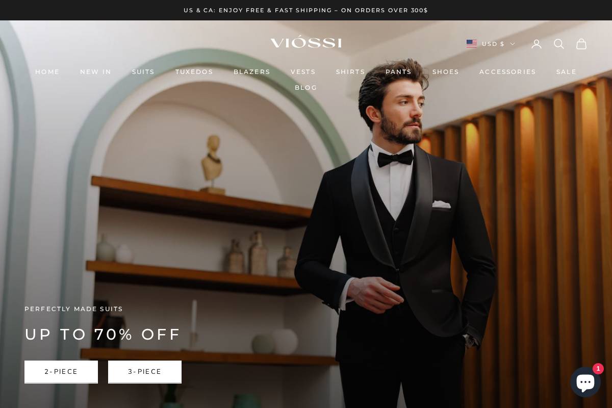 VIOSSI - Men's Slim Fit Suits homepage screenshot