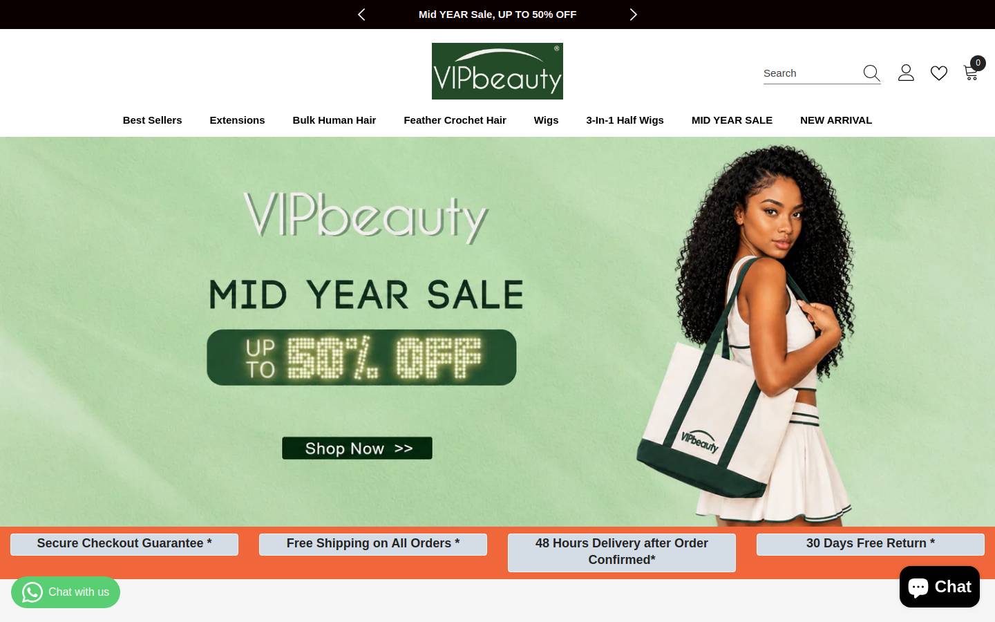 Vipbeautyhair homepage screenshot