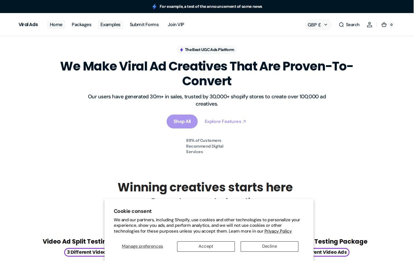 viral-ads.store homepage screenshot