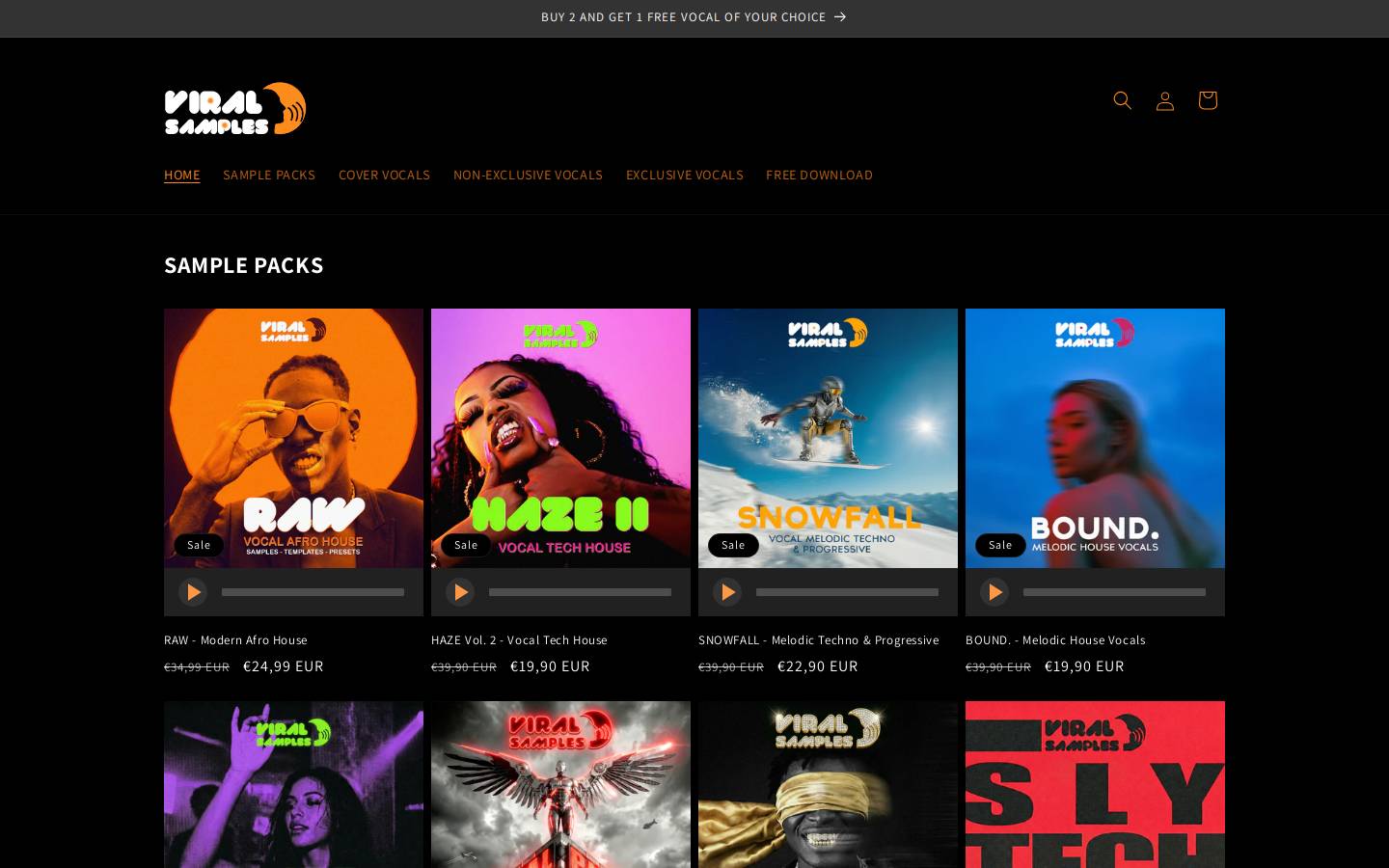 Viralsamples homepage screenshot