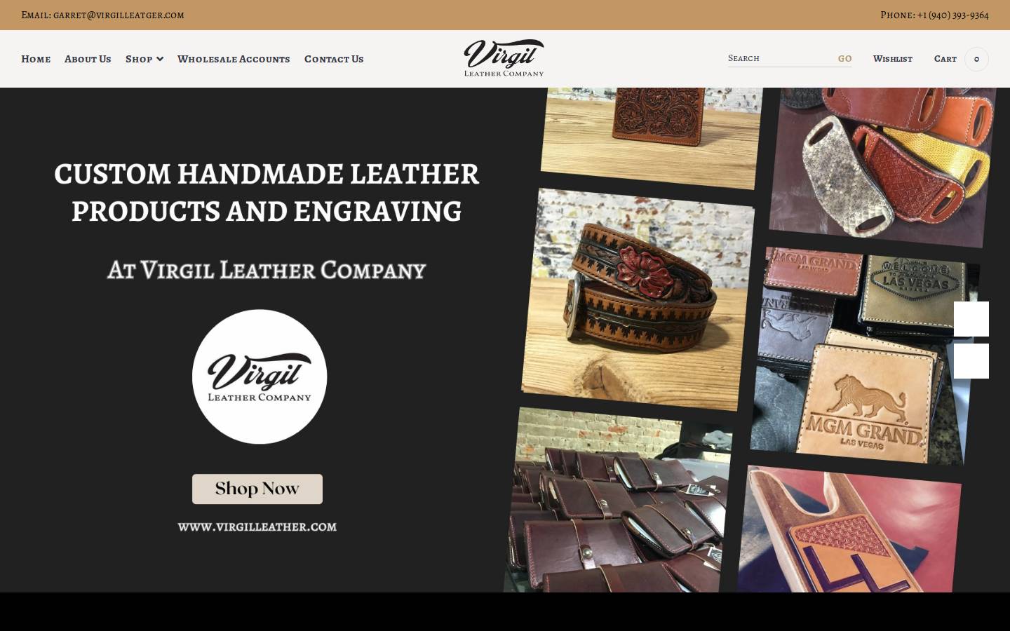 virgilleather.com homepage screenshot