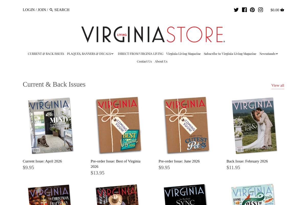 virginialivingstore.com homepage screenshot