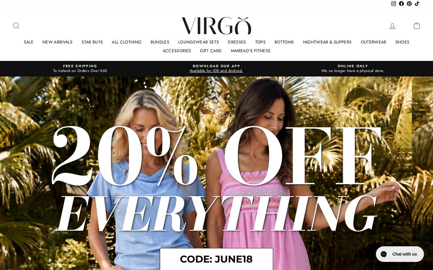 Virgo Boutique homepage screenshot