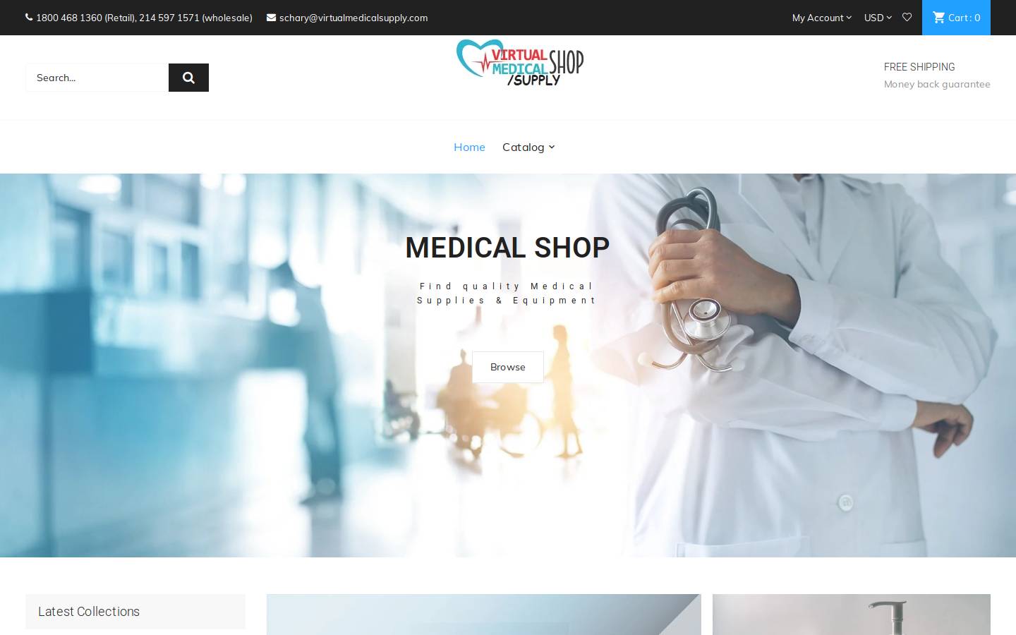 virtualmedicalshop.com homepage screenshot