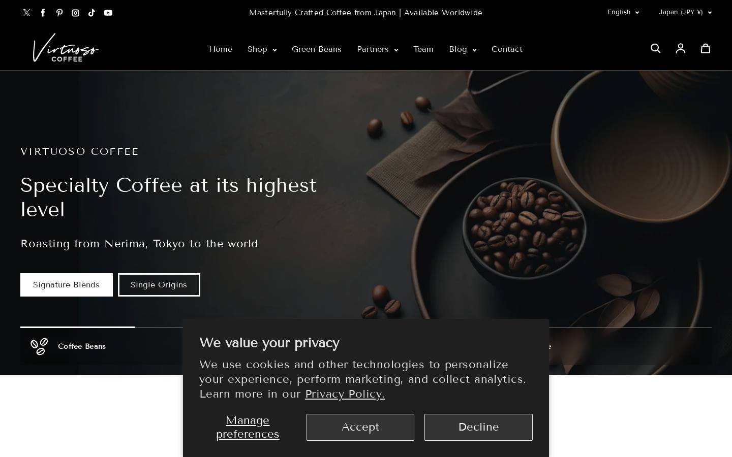 virtuoso-coffee.com homepage screenshot