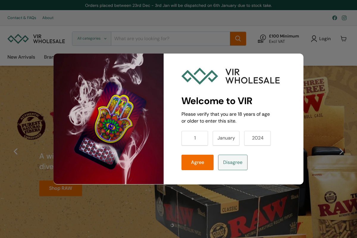 VIR Wholesale homepage screenshot