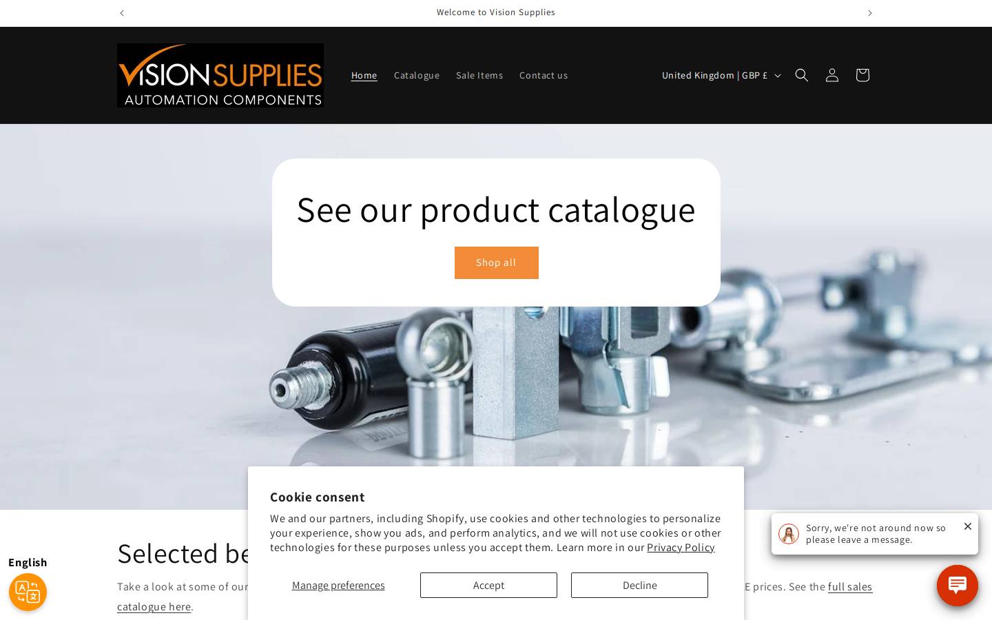 Vision Supplies homepage screenshot