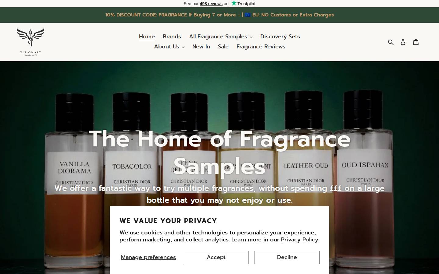 Visionary Fragrances homepage screenshot