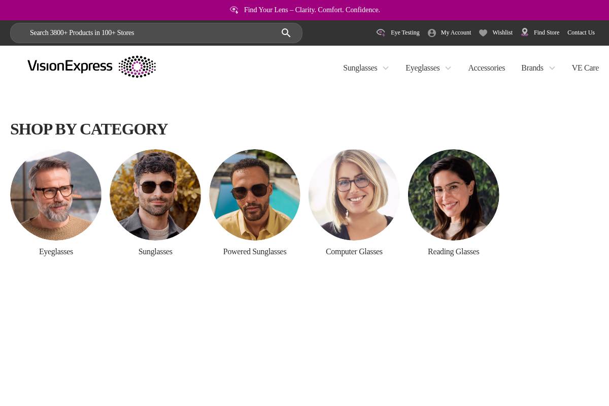Vision Express homepage screenshot