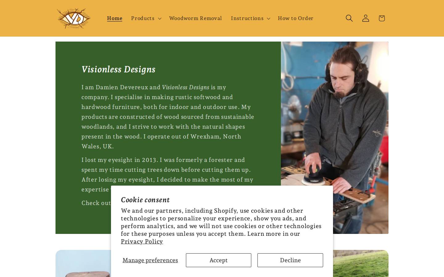 visionlessdesigns.com homepage screenshot