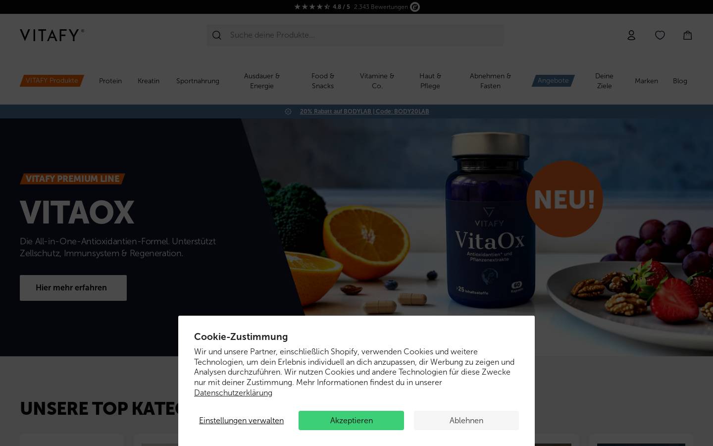 vitafy.at homepage screenshot