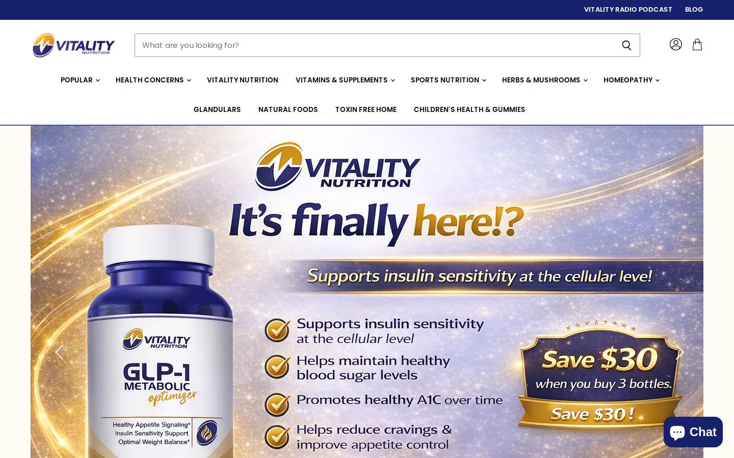 vitalitynutrition.com homepage screenshot