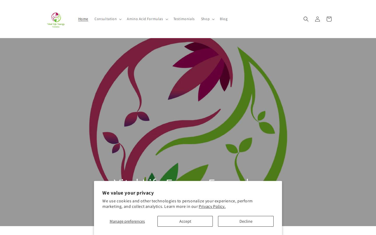 vitallifeenergyformulas.com homepage screenshot
