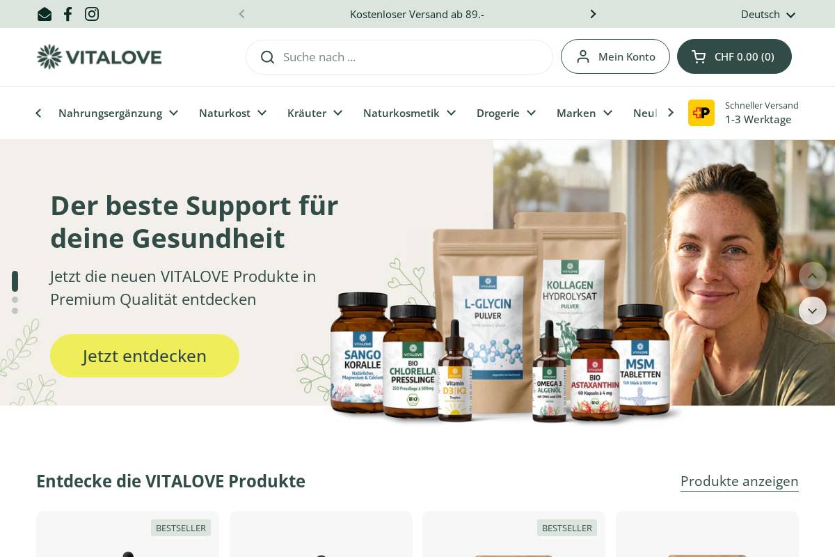 VITALOVE homepage screenshot