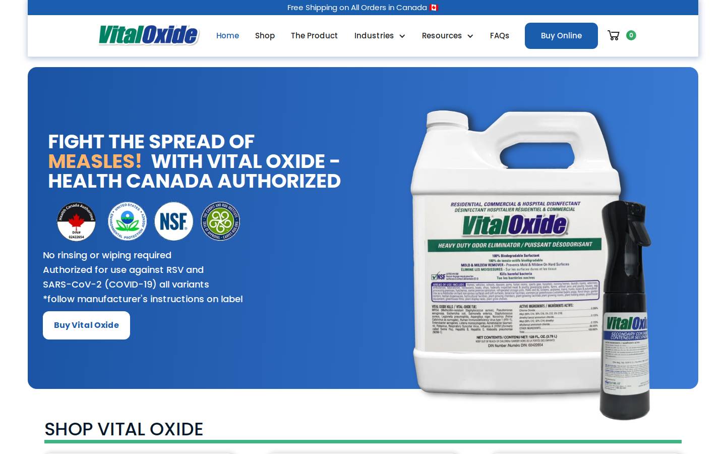 vitaloxidecanada.ca homepage screenshot