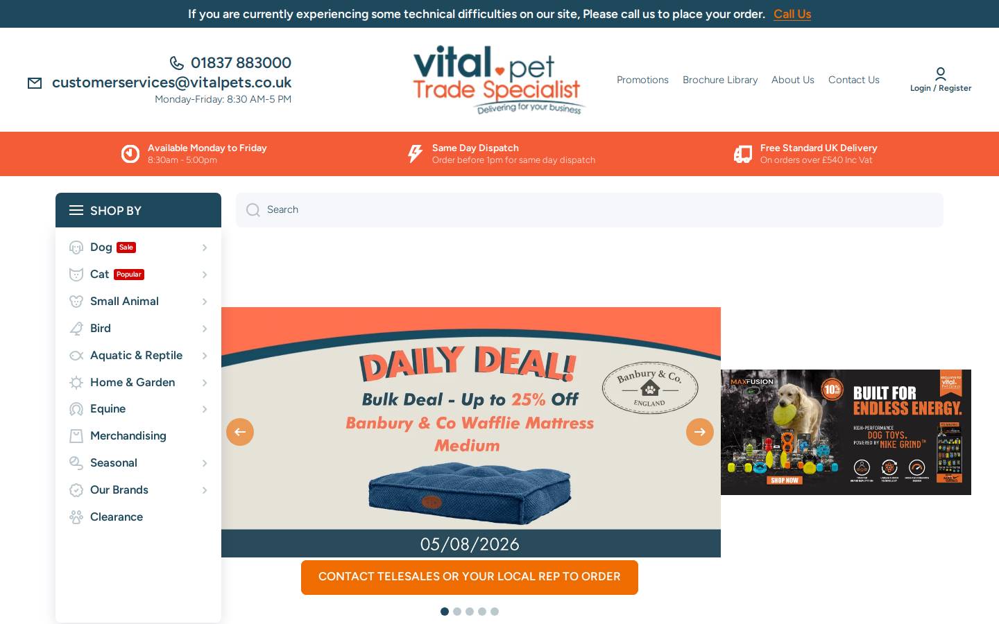 Vital Pet Products homepage screenshot