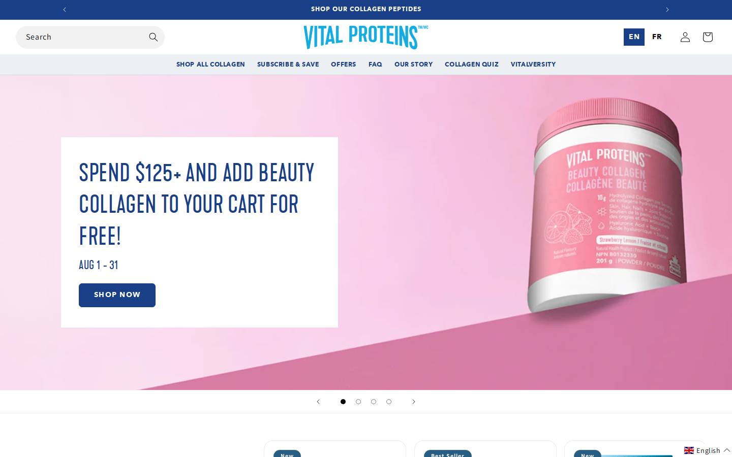 Vital Proteins homepage screenshot