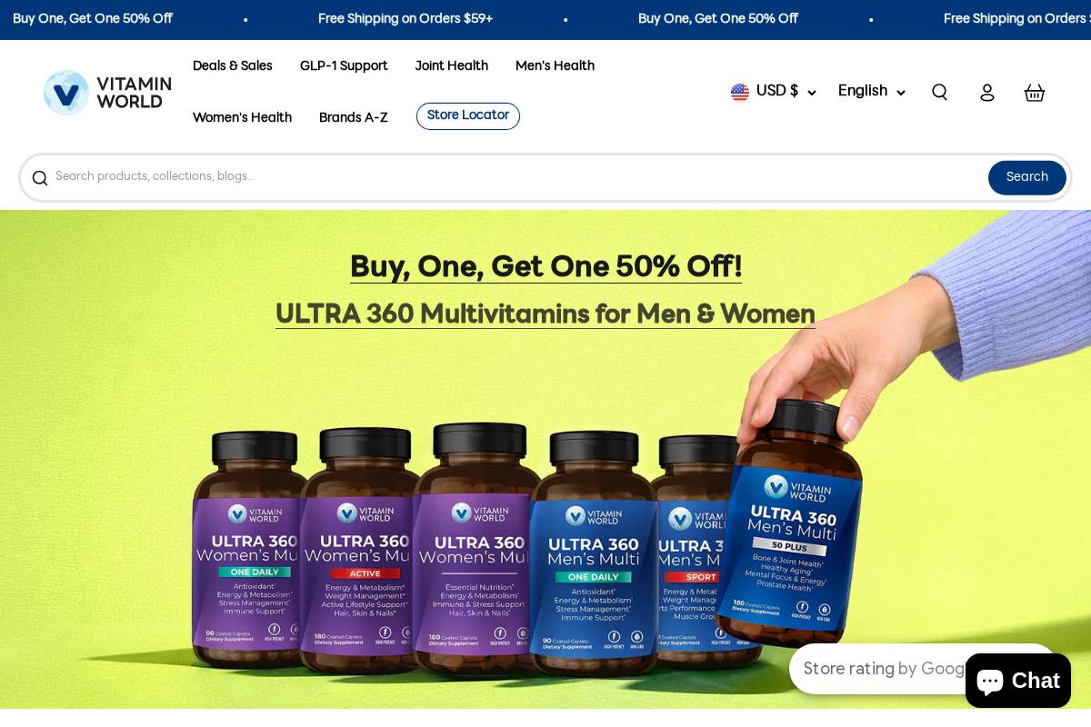 Vitamin World homepage screenshot