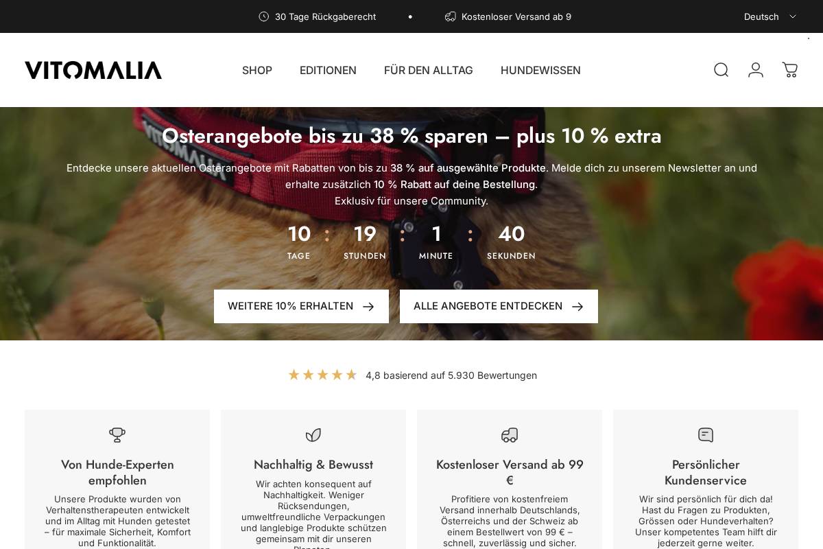 Vitomalia® - Exklusiver Hundeshop homepage screenshot