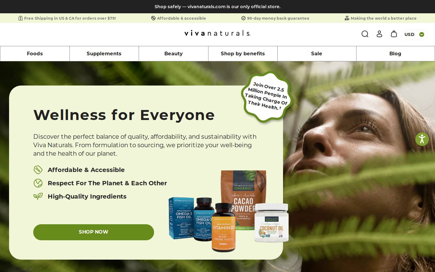 Viva Naturals homepage screenshot