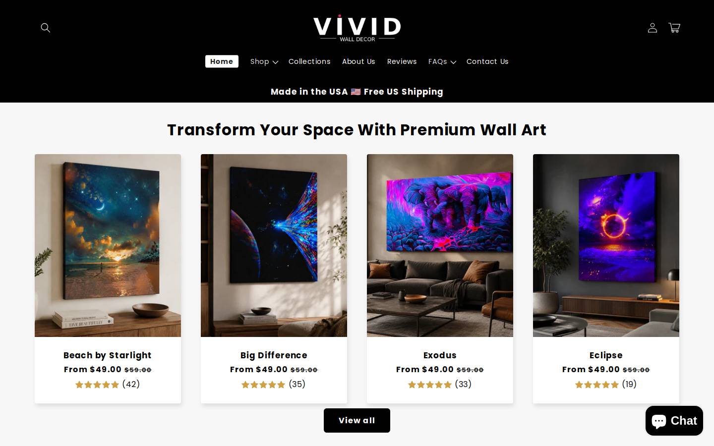 vividwalldecor.com homepage screenshot