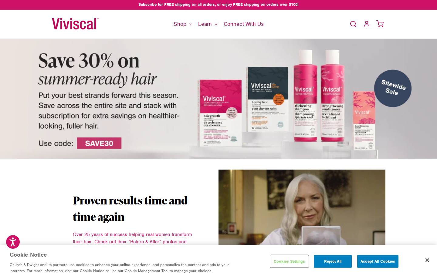 Viviscal Hair Growth Program homepage screenshot