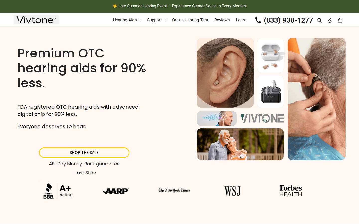 Vivtone Hearing Aids homepage screenshot
